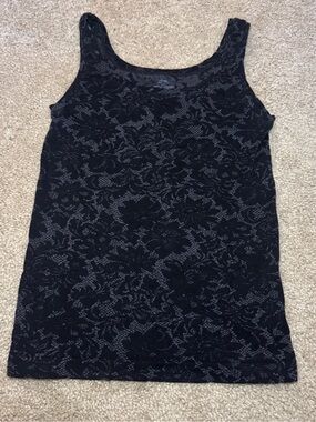 Soma Black and Gray Floral-Print Lace Tank